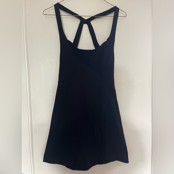 Free People solid just peachy mini black stretch tennis dress razor back low cut - Picture 6 of 10